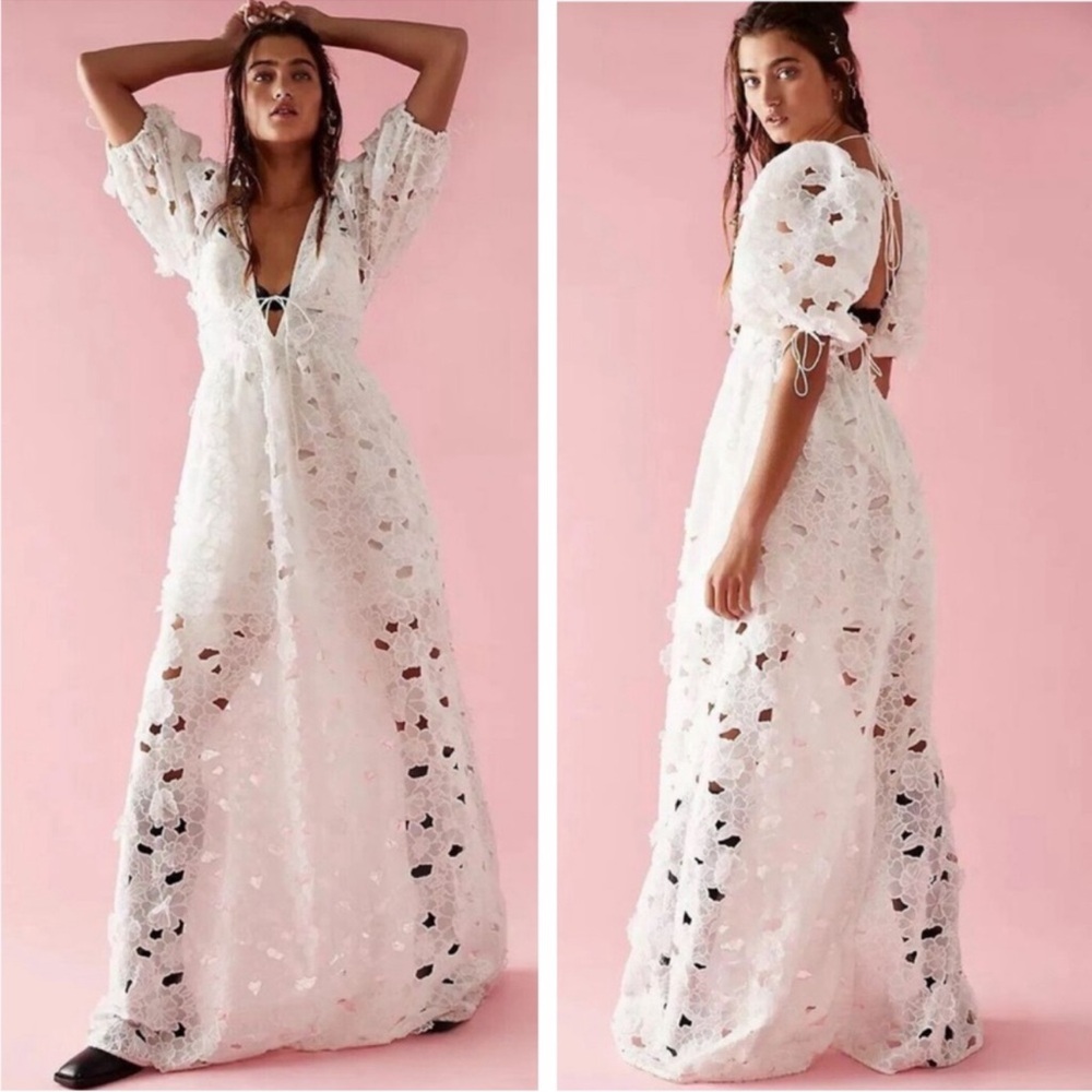 FOR LOVE & LEMONS x FREE PEOPLE Serena Maxi Dress NEW With Tag White Size M